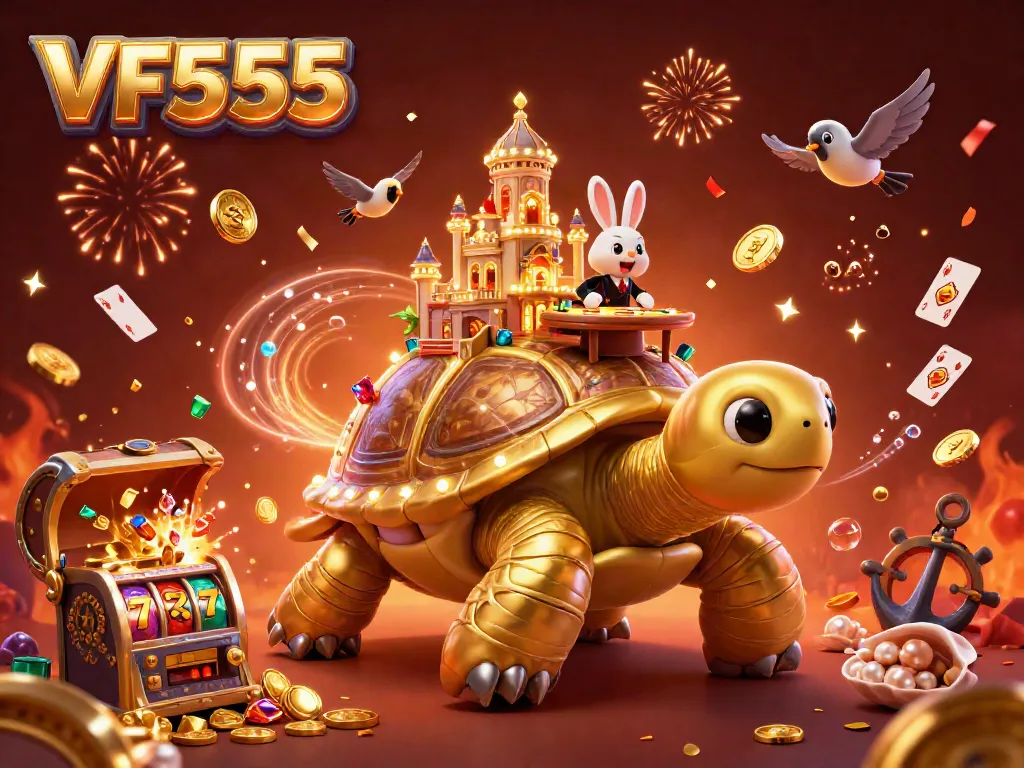 Experience the thrill of VF555 with a fortune-filled 3D casino adventure illustrated in vibrant detail.
