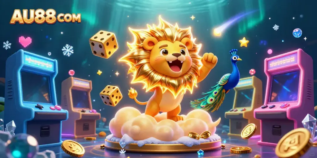 Win big at AU88 COM with a vibrant casino-themed illustration showcasing thrilling 3D elements.