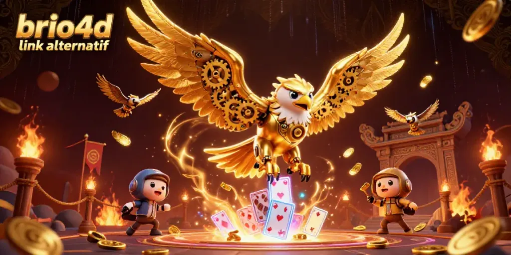 Experience thrilling gameplay with brio4d link alternatif featuring a dynamic 3D eagle and casino elements.