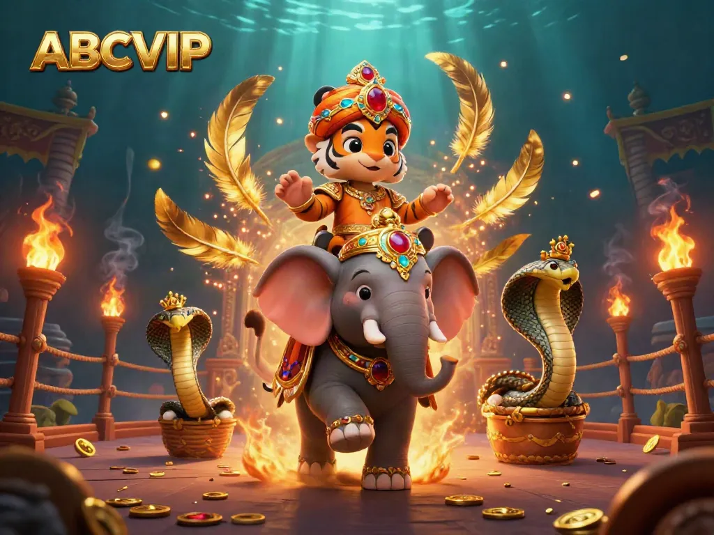 ABCVIP's thrilling gaming experience represented through a dynamic scene with a maharaja tiger.