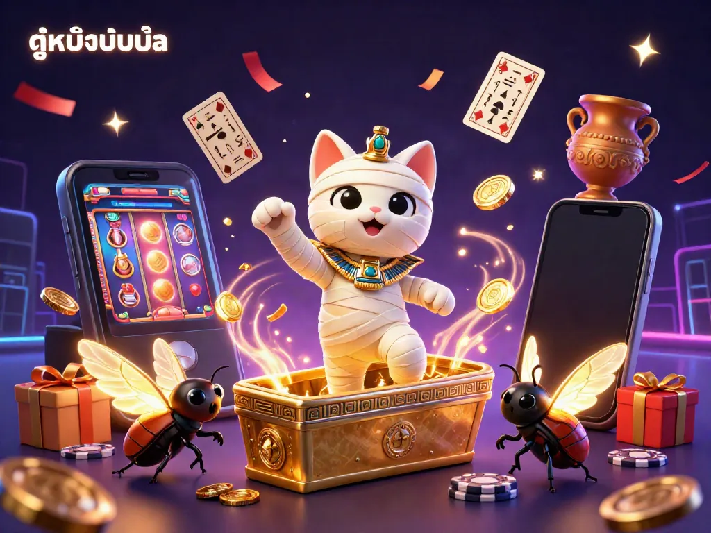 Experience the thrill of ดูหนังออนไลน์ with captivating Egyptian-themed gaming elements in this vibrant 3D illustration.