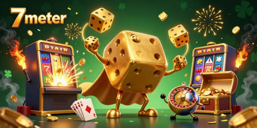 Experience thrilling wins at 7 meter with our vibrant casino game scene featuring dice and jackpot elements!
