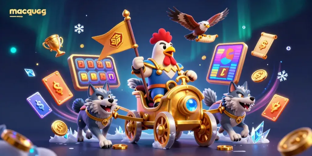 Experience the thrill of win with macaugg in this vibrant 3D casino illustration.