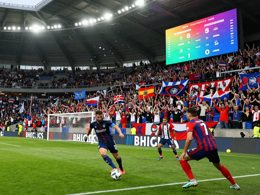 TOP10ตำนานนักเตะ scene capturing fans cheering for their legendary players during a thrilling football match.