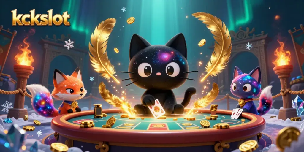 Gambarkan permainan kckslot yang penuh gaya dengan kucing hitam lubang hitam dan teman fox nebula.