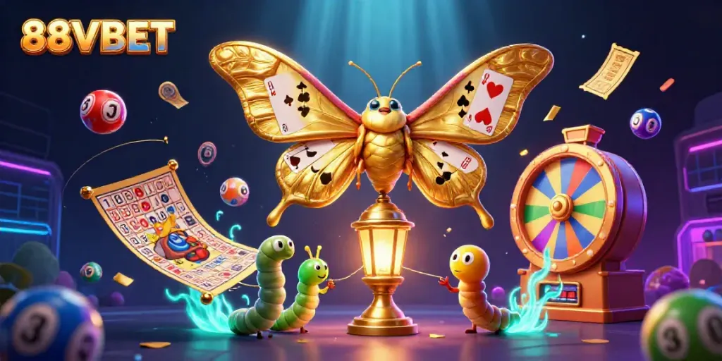 Engage with 88VBET's vibrant lottery scene featuring dynamic characters and casino elements.