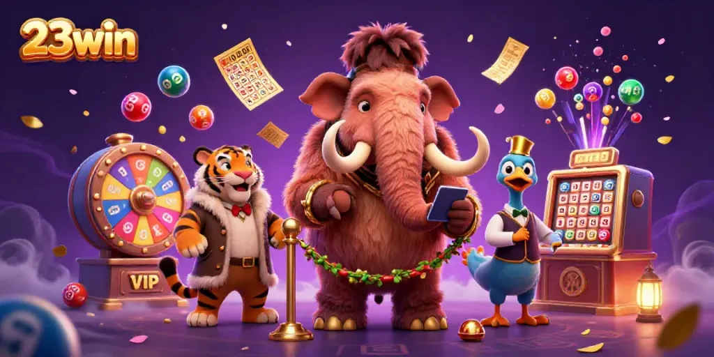 Experience the excitement of 23win with cartoon characters in a vibrant casino scene.