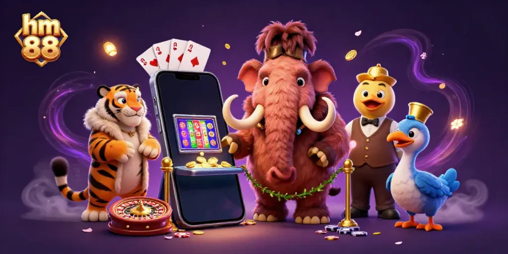 Join the excitement at hm 88, where a woolly mammoth bouncer greets VIPs amidst colorful casino games.