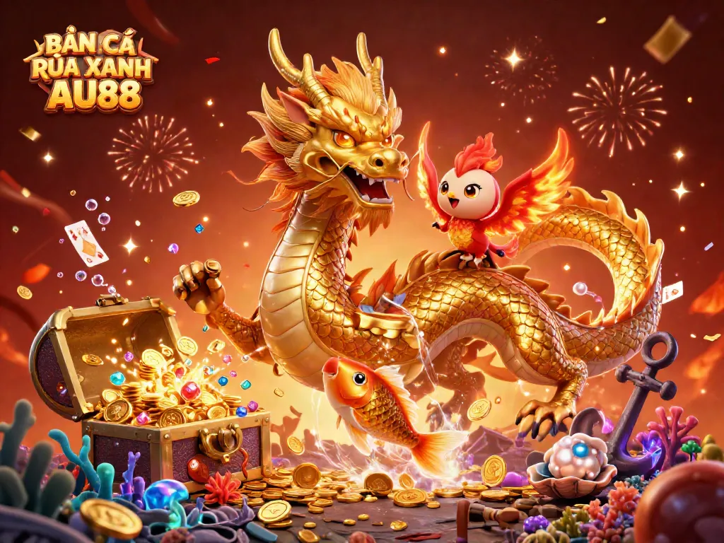 Engage in BẮN CÁ RÙA XANH AU88 with this vibrant 3D illustration showcasing underwater excitement.