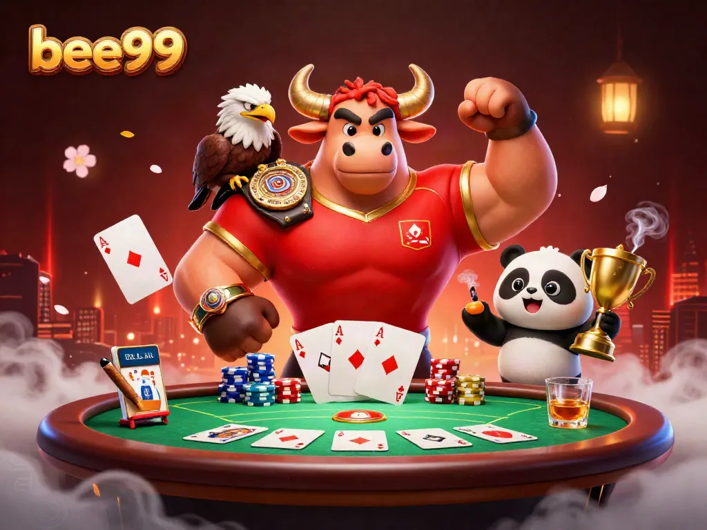 Experience thrilling gaming adventures with bee999, featuring a dynamic casino scene with rich characters and game elements.