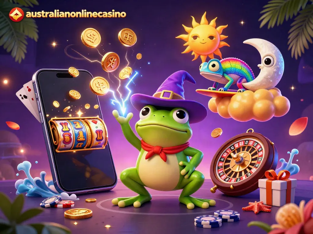 Witness the magic of australianonlinecasino with a storm of golden coins and vibrant casino elements.