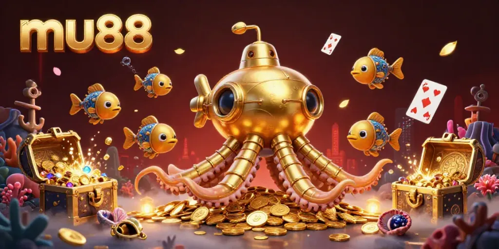 Experience the thrilling world of mu88 amidst a dynamic casino-themed underwater adventure.