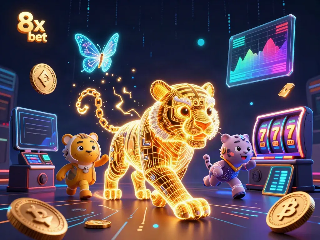 Catch winning opportunities with 8x bet in this vibrant digital casino illustration.