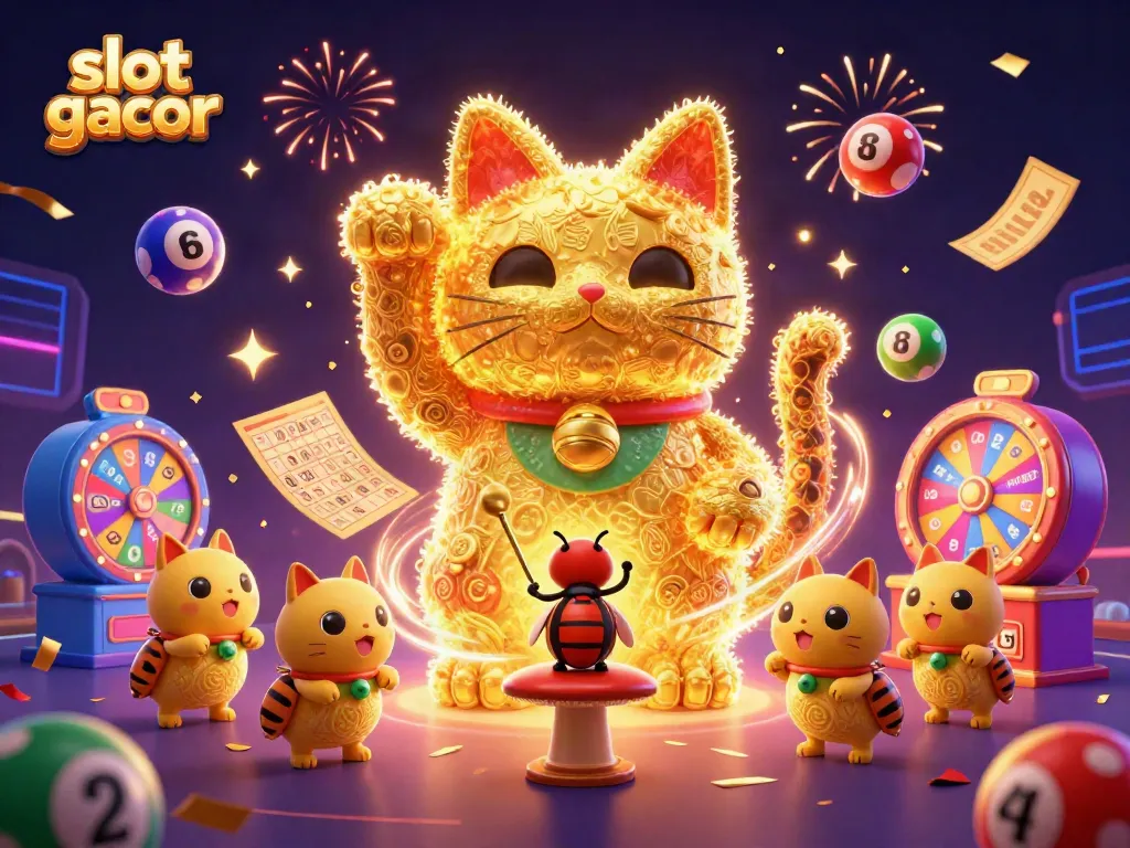 Experience the vibrant action of slot gacor with a lucky cat made of fireflies and dynamic casino elements.