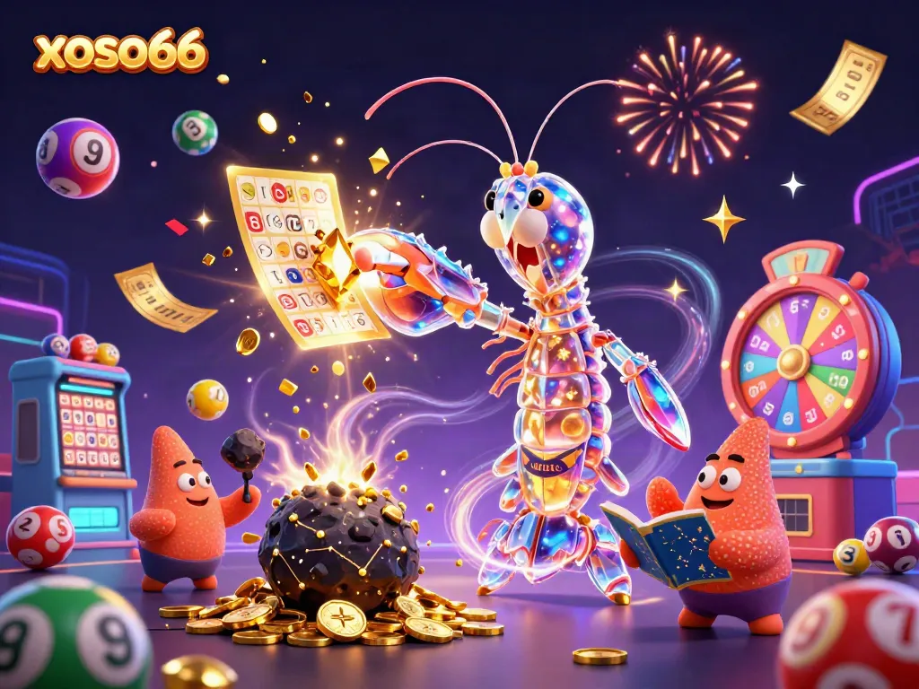 Experience the thrill of xoso66 with vibrant lottery elements and energetic characters in a dynamic casino scene.