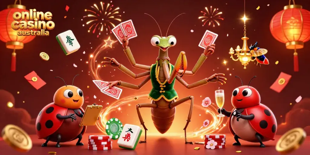 Experience the excitement of online casino australia with vibrant characters and festive elements.